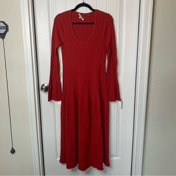 Elizabeth and James red‎ knit long sleeves sweater midi dress size large holiday - Picture 1 of 9